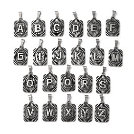 304 Stainless Steel Pendants, Antique Silver, Rectangle with Letter Charm