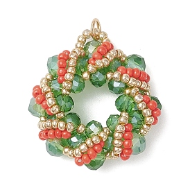 Стеклянные подвески, Рождественский венок, граненые, со стеклянными бусинами и 304 открытыми соединительными кольцами из нержавеющей стали, реальный 18 k позолоченный