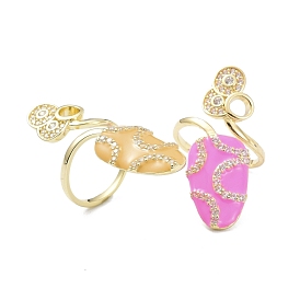 Brass Micro Pave Cubic Zirconia Fingernail Rings, with Enamel, Auspicious Clouds, Real 18K Gold Plated