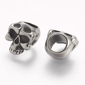 304 Stainless Steel Beads, Skull, Large Hole Beads