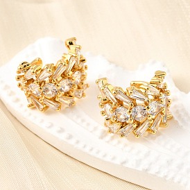 Латунные серьги-манжеты из прозрачного кубического циркония, цветок