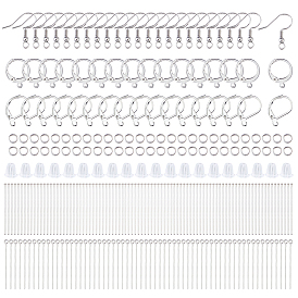 Наборы для самостоятельного изготовления сережек, в том числе 304 крючки для сережек из нержавеющей стали, а также булавки и кольца для соединения, пластиковые гайки для ушей, находка для серег с железным рычажком