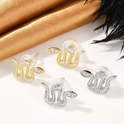 Серьги-гвоздики из латунного микро-паве, с s 925 штырями стерлингового серебра, змея