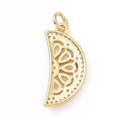 Rack Plating Brass Micro Pave Cubic Zirconia Pendants, with Jump Ring, Cadmium Free & Lead Free, Long-Lasting Plated, Golden, Moon