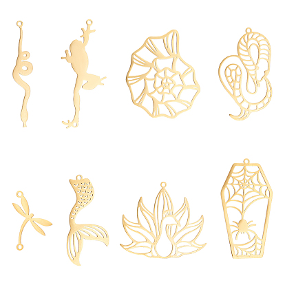 8 шт 8 стиль 201 подвески из нержавеющей стали, наброски прелести, улитка и змея и павлин