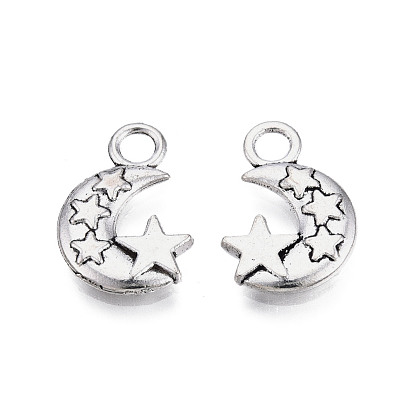Pendentifs en alliage de style tibétain, sans cadmium et sans plomb, lune avec étoile