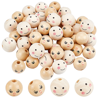 52 шт 2 стильные бусины из натурального дерева, окрашенные распылением, бусины с большим отверстием, круглые с улыбкой лицом