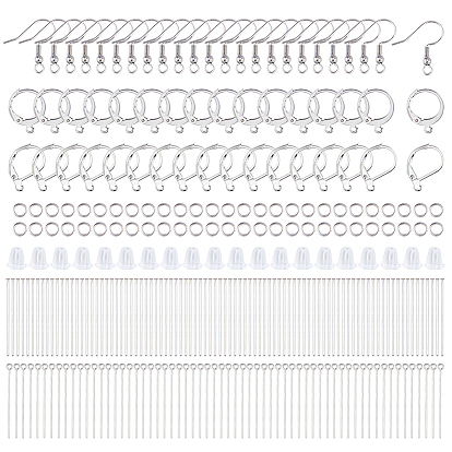 Наборы для самостоятельного изготовления сережек, в том числе 304 крючки для сережек из нержавеющей стали, а также булавки и кольца для соединения, пластиковые гайки для ушей, находка для серег с железным рычажком
