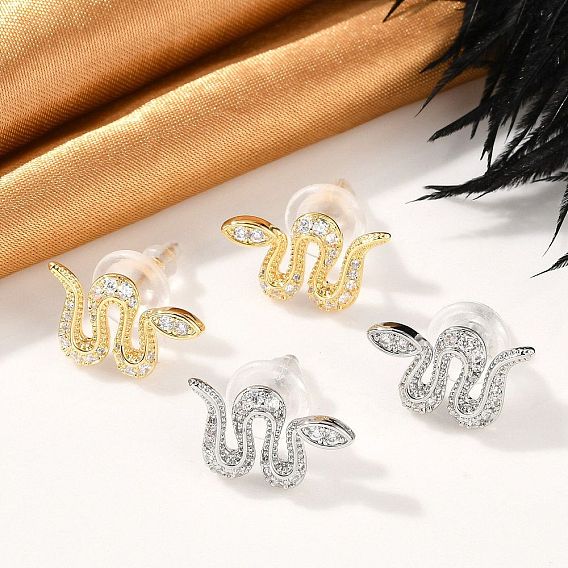 Серьги-гвоздики из латунного микро-паве, с s 925 штырями стерлингового серебра, змея