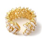 Rack Plating Brass Micro Pave Clear Cubic Zirconia Open Cuff Rings, with ABS Imitation Pearl