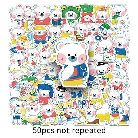 50Pcs Bear PET Stickers, Self-adhesive Decals, for Suitcase, Skateboard, Refrigerator, Helmet