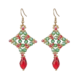 304 серьги-подвески в форме ромба из нержавеющей стали с каплевидной формой, со стеклянными подвесками