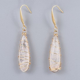 Natural Quartz Crystal Dangle Earrings, with Eco-Friendly Copper Jewelry Wire and 316 Surgical Stainless Steel Earring Hooks