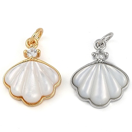 Brass Micro Pave Cubic Zirconia Pendants, with Shell, Long-Lasting Plated, Lead Free & Cadmium Free, Shell Shape