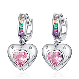 Rainbow Zircon Pink Heart Earrings - Personalized Design, High-end Ear Clips.