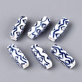 Handmade Porcelain Beads, Blue and White Porcelain, Famille Rose Porcelain, Cuboid with Wavy Geometric Pattern