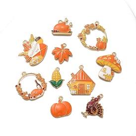 Thanksgiving Day Theme Rack Plating Alloy Enamel Pendants, Golden