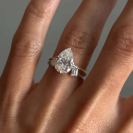 925 Anillos apilables de plata de ley con pavé de circonitas cúbicas, lágrima