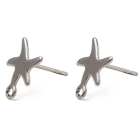 Starfish Shape 201 Stainless Steel Stud Earrings Findings, with 304 Stainless Steel Pins &  Horizontal Loops