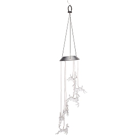 LED Solar Powered Christmas Reindeer Wind Chime, Waterproof, with Resin and Iron Findings, for Outdoor, Garden, Yard, Festival Decoration