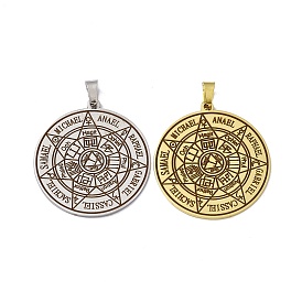 304 Stainless Steel Pendants, Flat Round with The Seven Archangels Charm
