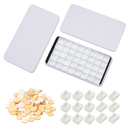 DIY Kits for Paint Case Art Palette Supplies, Including Rectangle Tinplate Storage Box, Plastic Empty Watercolor Paint Pans and Seamless Double-sided Adhesive