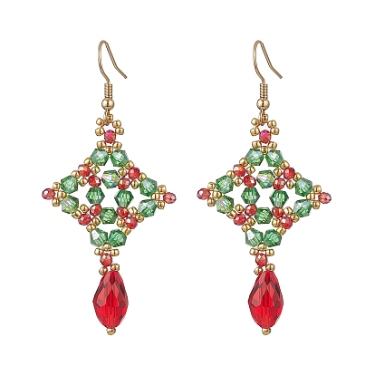 304 серьги-подвески в форме ромба из нержавеющей стали с каплевидной формой, со стеклянными подвесками