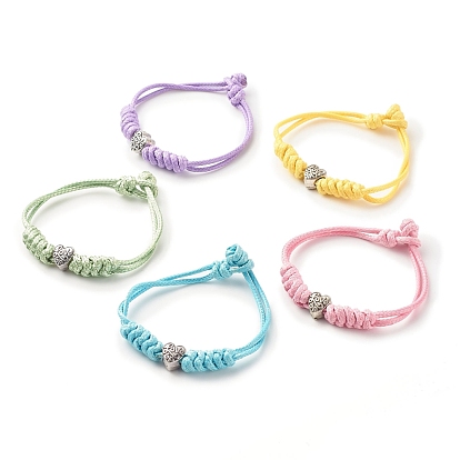 Alloy Heart with Word Love Beaded Cord Bracelet, Adjustable Friendship Bracelet for Women