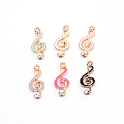Colgantes de la aleación del esmalte, con diamantes de imitación de cristal, nota musical, dorado