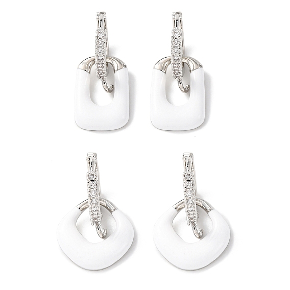 Серьги-подвески с микропаве из прозрачных кубических цирконий из латуни, с эмалью, долговечный, стойки покрытие, без кадмия и без свинца