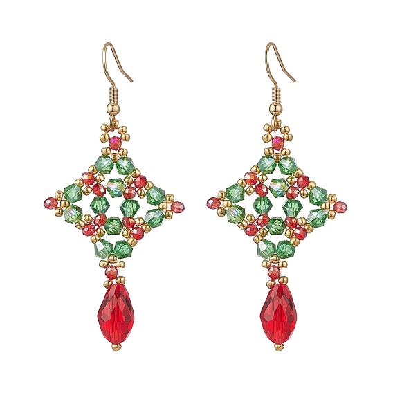 304 серьги-подвески в форме ромба из нержавеющей стали с каплевидной формой, со стеклянными подвесками