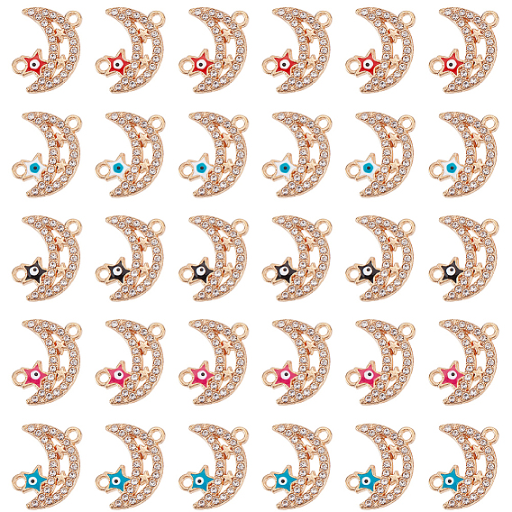 30шт 5 цвета эмали лунного сплава подвески разъема, Звёздные ссылки, с кристально горный хрусталь, золотой свет, без кадмия и без свинца