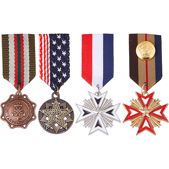 4 шт. 4 стили ретро британский стиль преппи сплав с железной подвеской на лацкан, брошь-медаль из полиэстера для мужчин и женщин