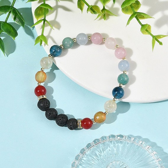 9 Pulseras elásticas con cuentas de cornalina natural, roca volcánica, cuarzo rosa, citrino calentado, apatita, amazonita y cuarzo de {2} mm