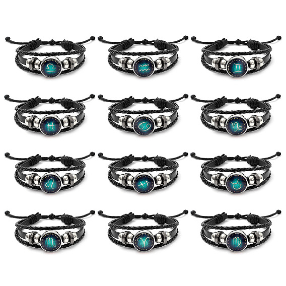 Трехслойные многонитевые браслеты из искусственной кожи, Регулируемые браслеты из светящегося сплава с тематикой созвездий для мужчин