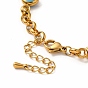 Ion Plating(IP) 304 Stainless Steel Rolo Chain Bracelets, Enamel Evil Eye Link Bracelets for Women