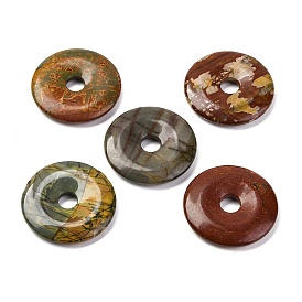 Natural Polychrome Jasper/Picasso Stone/Picasso Jasper Pendants, Donut/Pi Disc Charms