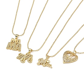 Golden Plated Brass Micro Pave Clear Cubic Zirconia Pendant Necklaces, for Mother's Day