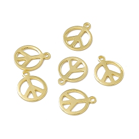 Rack Plating Brass Charms, Long-Lasting Plated, Cadmium Free & Nickel Free & Lead Free, Flat Round with Peace Sign Charm