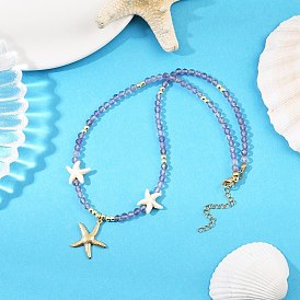 Женские подвески в виде морских звезд из синтетической бирюзы и натурального аметиста с круглыми бусинами 304 из нержавеющей стали