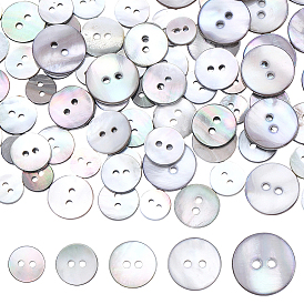 80Pcs 5 Styles 2-Hole Shell Buttons, Flat Round