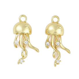 Rack Plating Brass Micro Pave Cubic Zirconia Pendants, Long-Lasting Plated, Cadmium Free & Lead Free, Jellyfish Charms