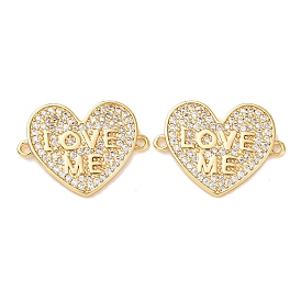 Латунные подвески-шармы с микропаве из прозрачных кубических цирконий в форме сердца со словами «люби меня», стойки покрытие, долговечный, без свинца и без кадмия