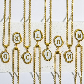 Collar con colgante de letra inicial de esmalte blanco con corazón y cadenas rolo, joyas doradas de acero inoxidable para mujer.