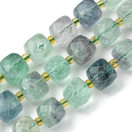 Fluorite naturel chapelets de perles, avec des perles de rocaille, cube à facettes
