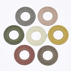Acrylic Pendants, Imitation Woven Rattan Pattern, Donut