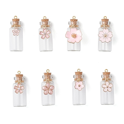 8 шт. подвески в виде стеклянных бутылок-цветков с желаниями, с эмалевым сплавом, пластиковой жемчужной фурнитурой и железной петлей