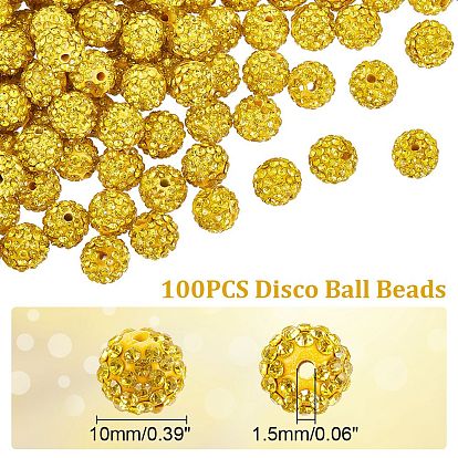 Polymer Clay Pave Rhinestone Beads, Disco Ball Beads, PP13(1.9~2mm), 6 Rows Rhinestone, 10mm, Hole: 1.5mm