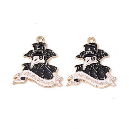 Alloy Enamel Pendants, Light Gold, Plague Doctor Crow Charm