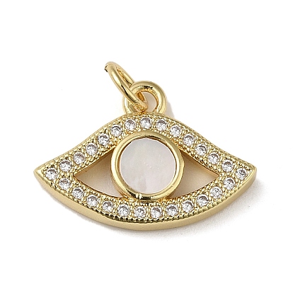 Brass Micro Pave Cubic Zirconia Pendants, with Shell, Eye
